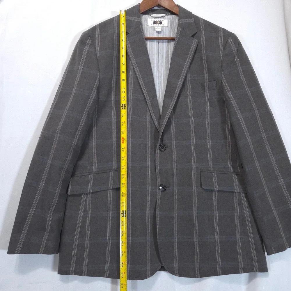 Joseph Abboud Linen Cotton Plaid Sport Coat Blazer Mens Sz L Gray Preppy Summer